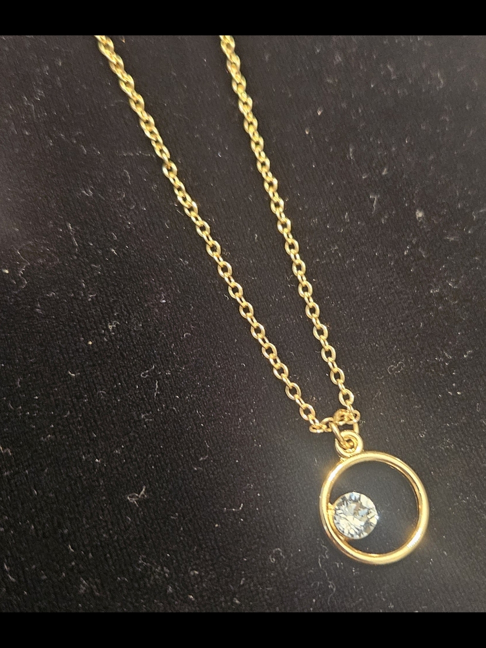 Gold Circle Pendant Necklace with Clear Crystal